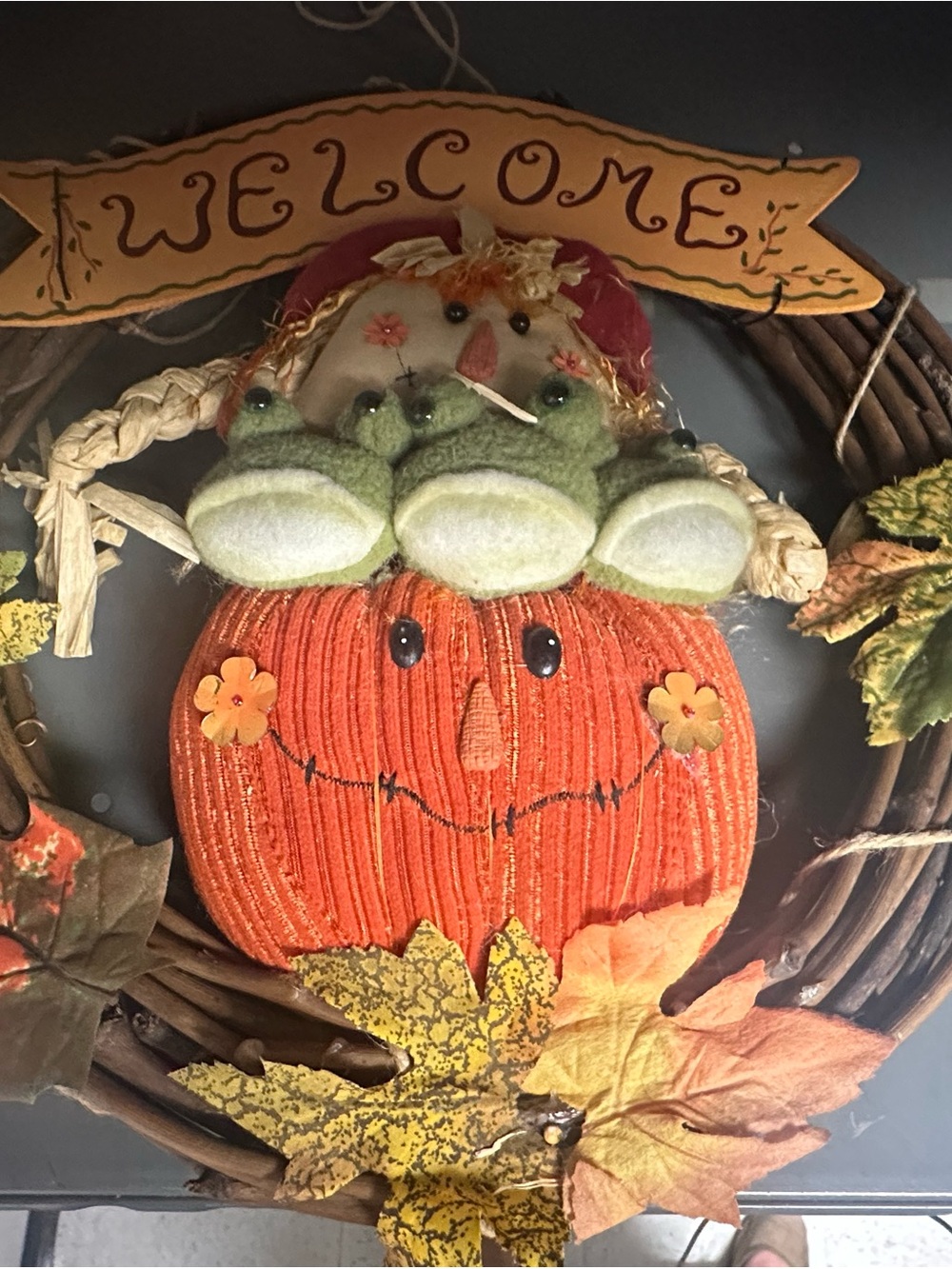 Welcome Autumn Wreath Accent - Orange & Green Home Art